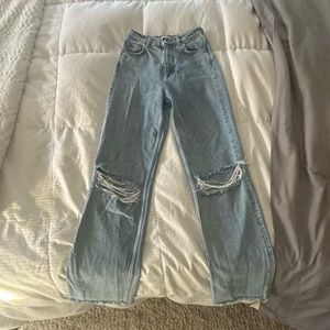 ZARA straight leg blue ripped jeans